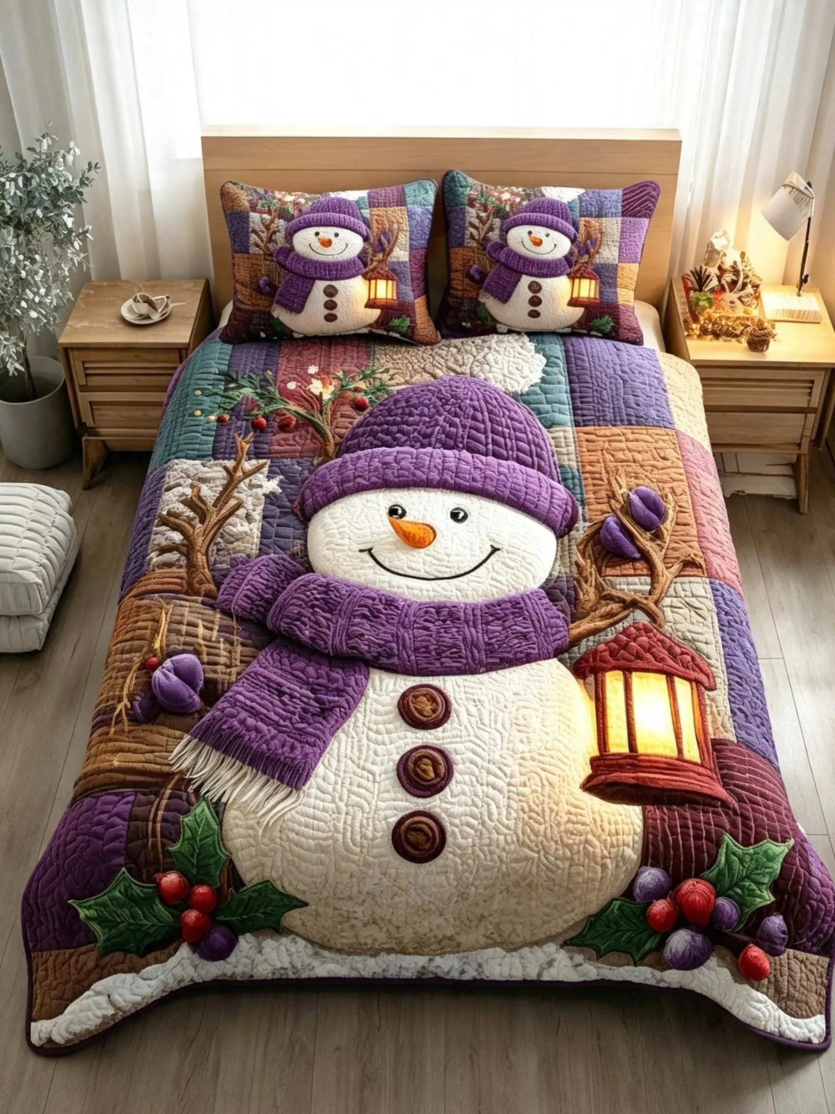 Snowmen Wonderland 3‐Piece Quilted Bedding Set