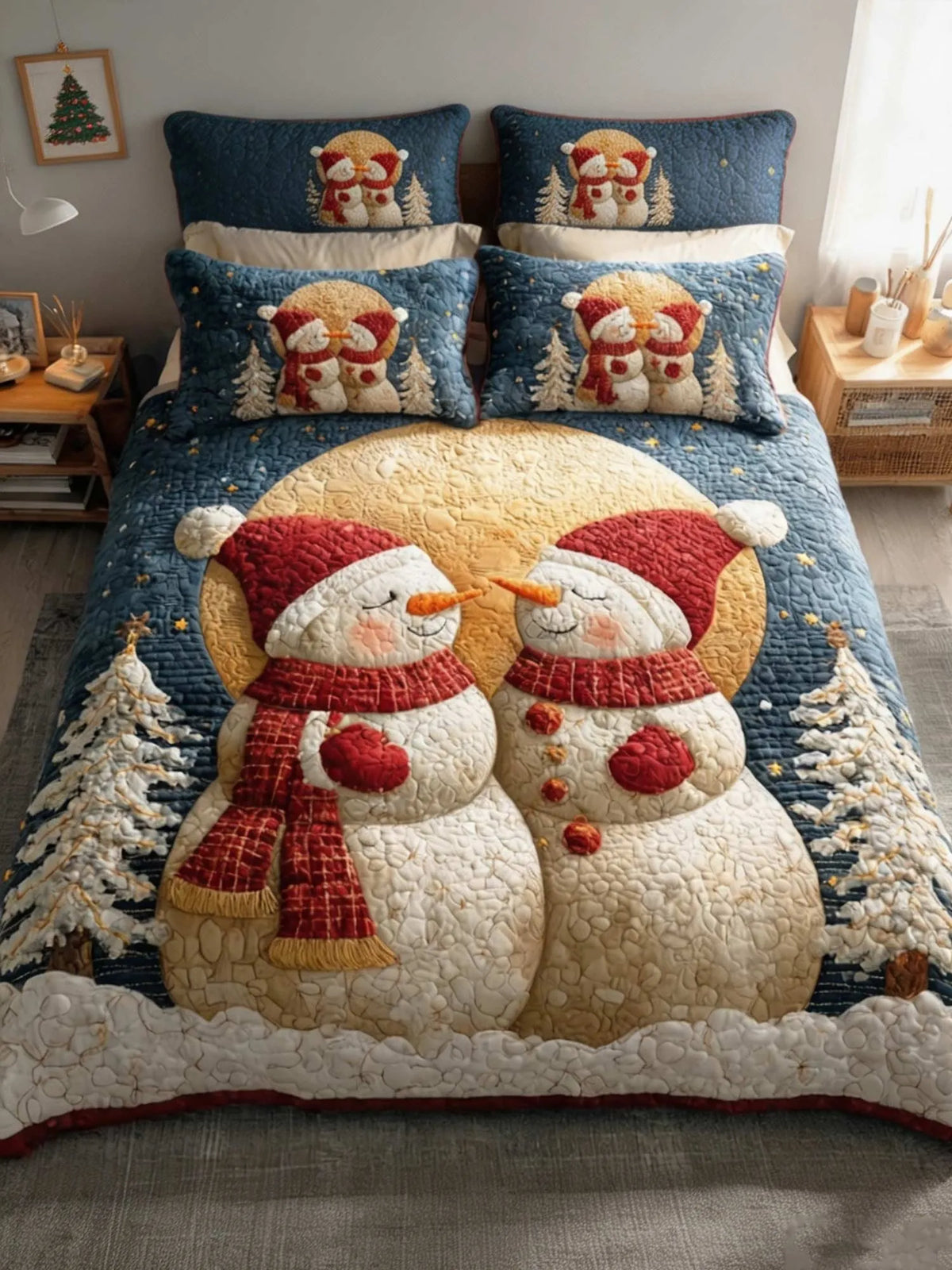 Snowmen Wonderland 3‐Piece Quilted Bedding Set
