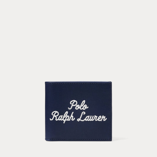 Embroidered Leather Billfold Wallet Newport Navy